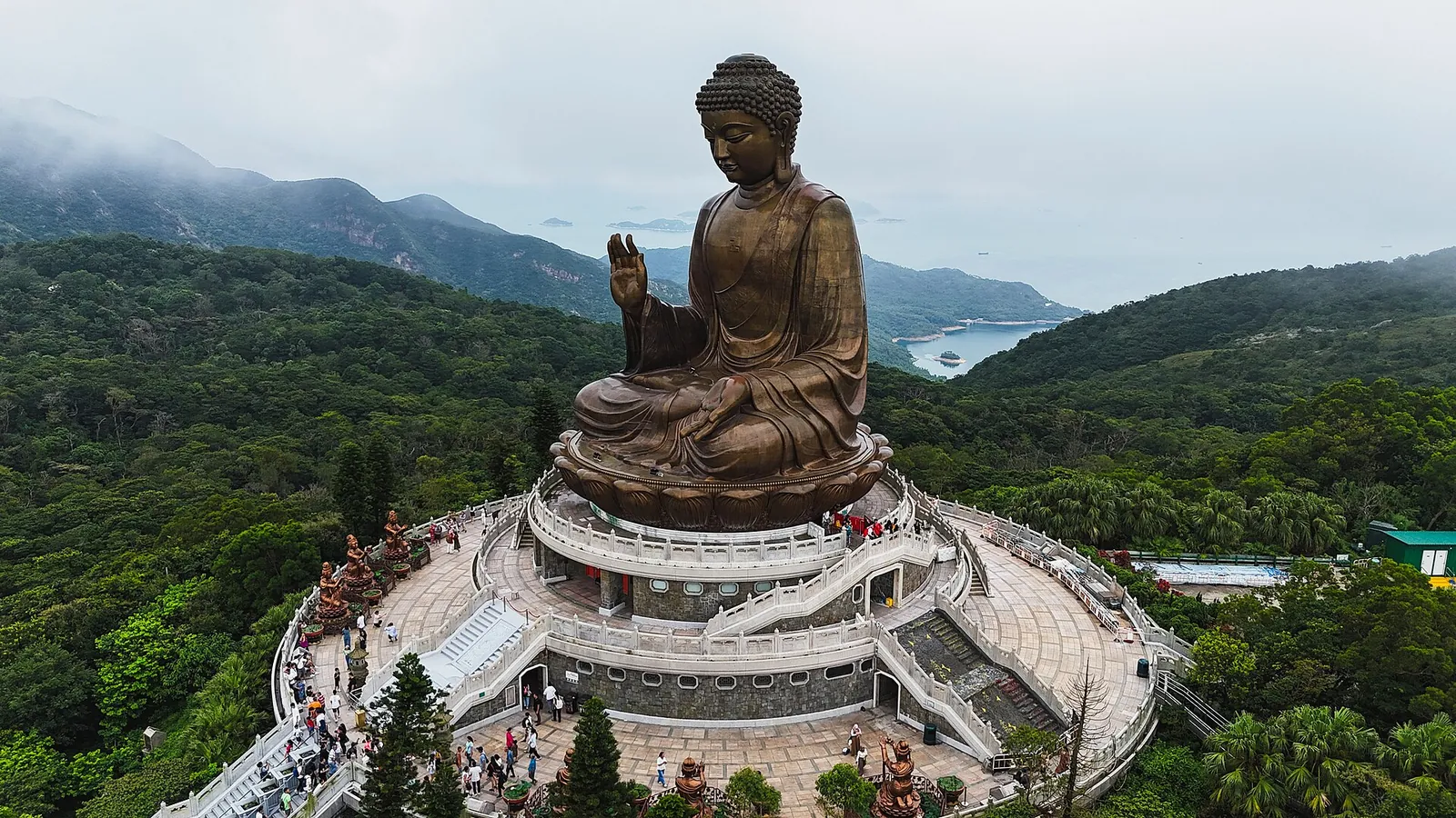 The bronze Tian Tan Buddha on its hilltop platform above Lantau's green hills
