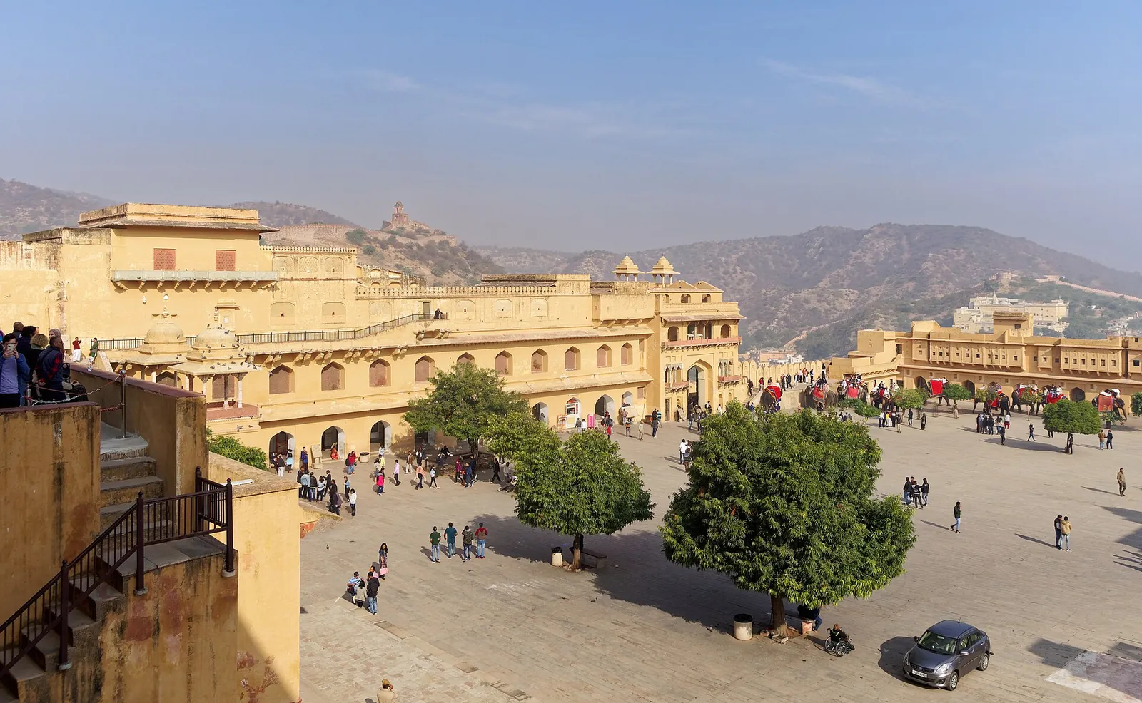 The courtyards and palaces of Amber Fort in the hills above Jaipur