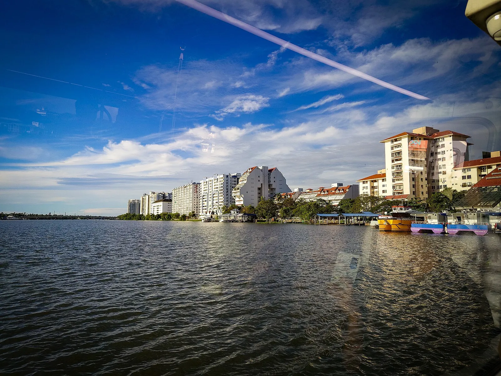 The backwater at Marine Drive in Ernakulam, with apartment towers along the shore