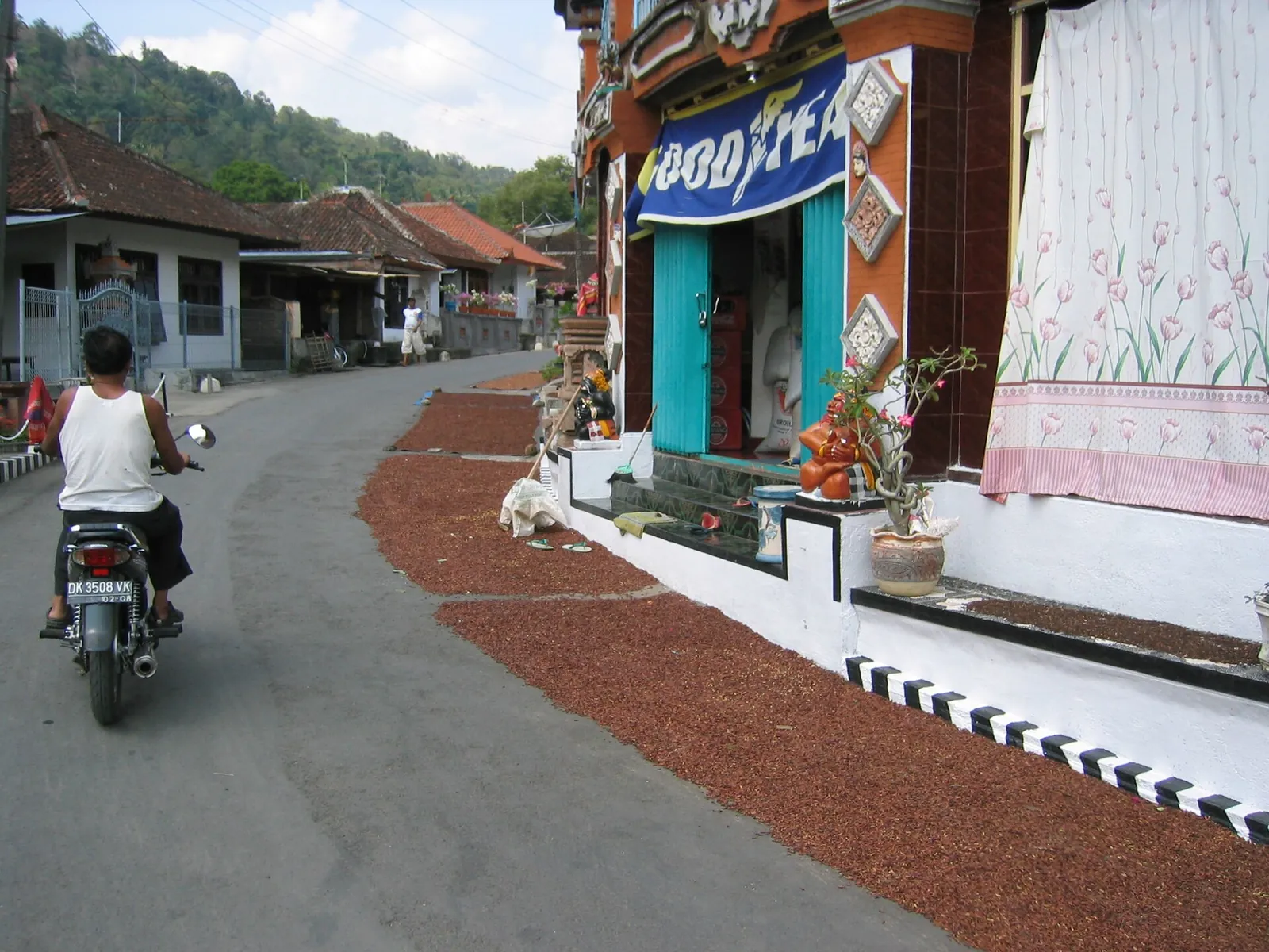 Cloves spread out to dry along the edge of a village street in Munduk