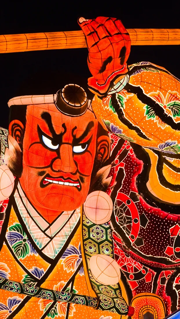 An illuminated Nebuta festival float from Aomori.