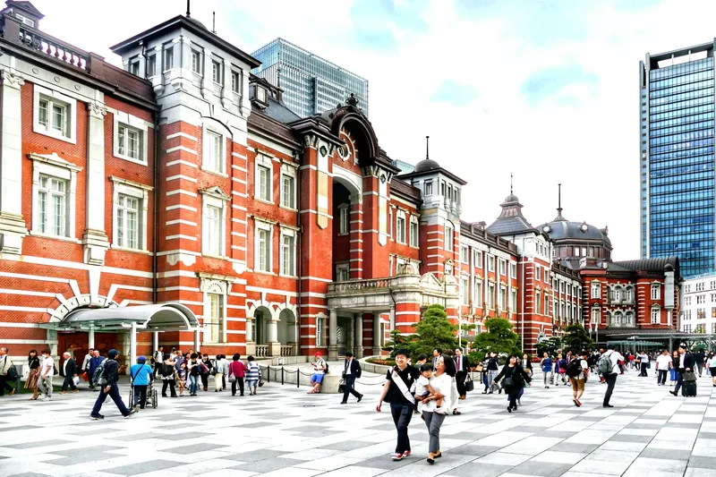 The brick façade of Tokyo Station.