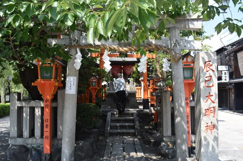 A small shrine with lanterns in Shirakawa, Gion, Kyoto.