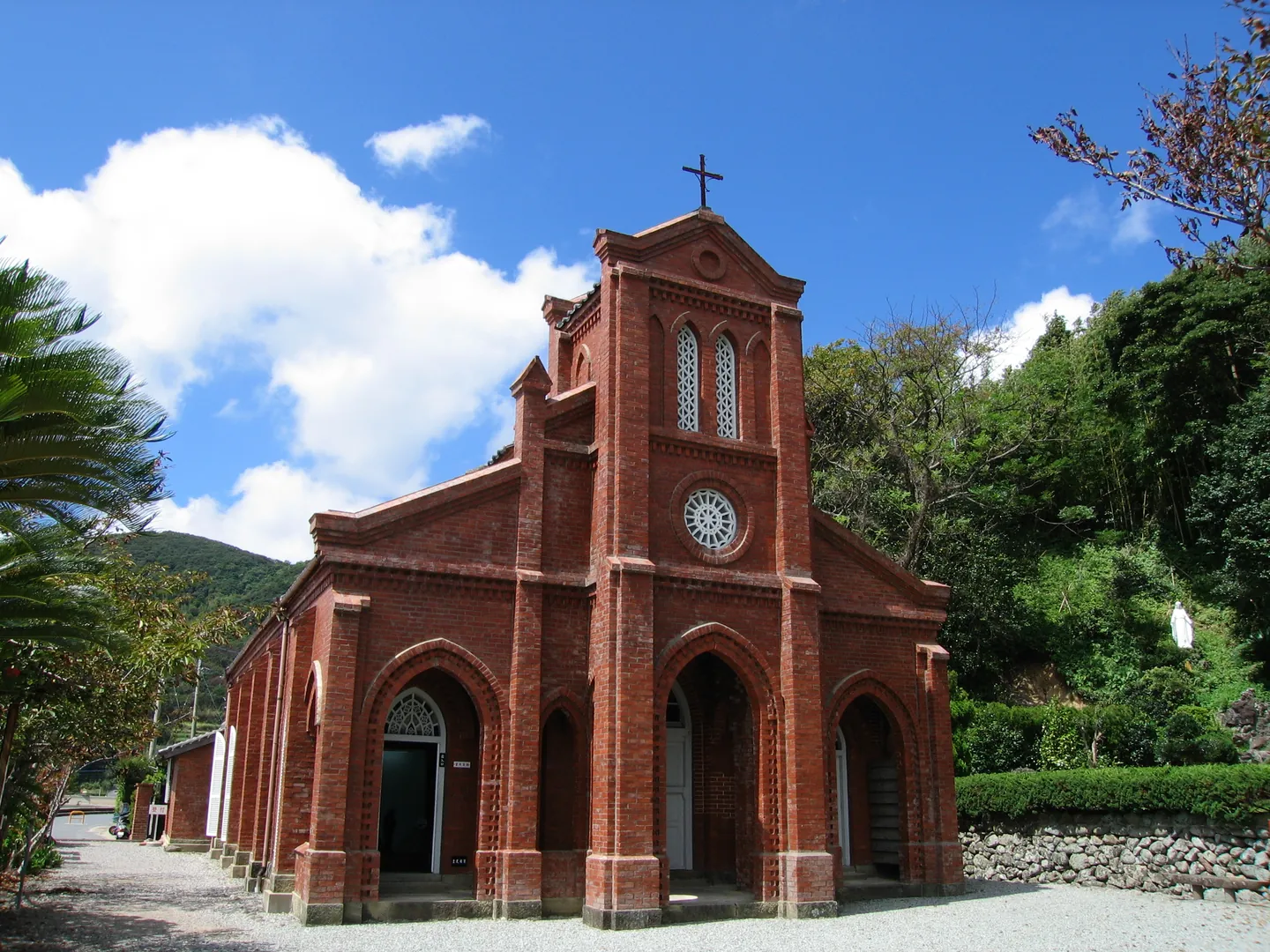 The red-brick exterior of Dozaki Church on Fukue Island.