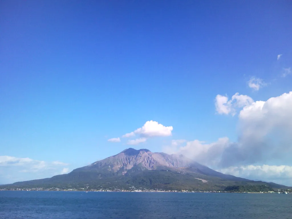 Sakurajima volcano viewed across Kagoshima Bay.