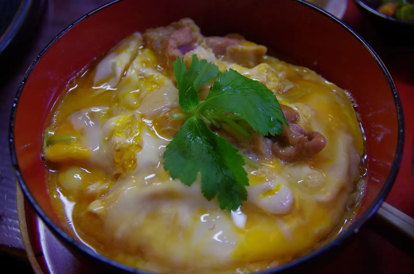 Oyakodon with chicken and egg photographed in Kakunodate.