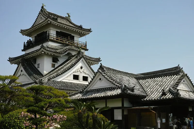 Kochi Castle's keep and the roofs of surrounding buildings.