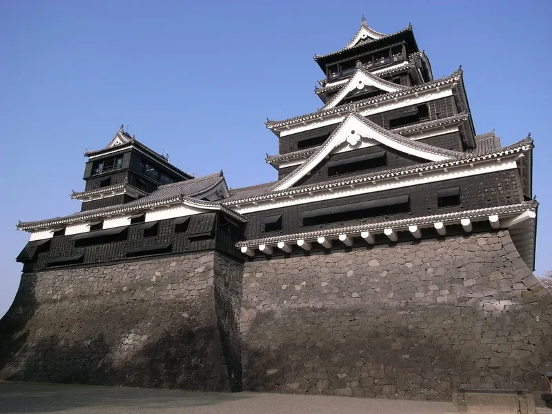 Kumamoto Castle's keeps in an archival photograph taken before the 2016 earthquake.