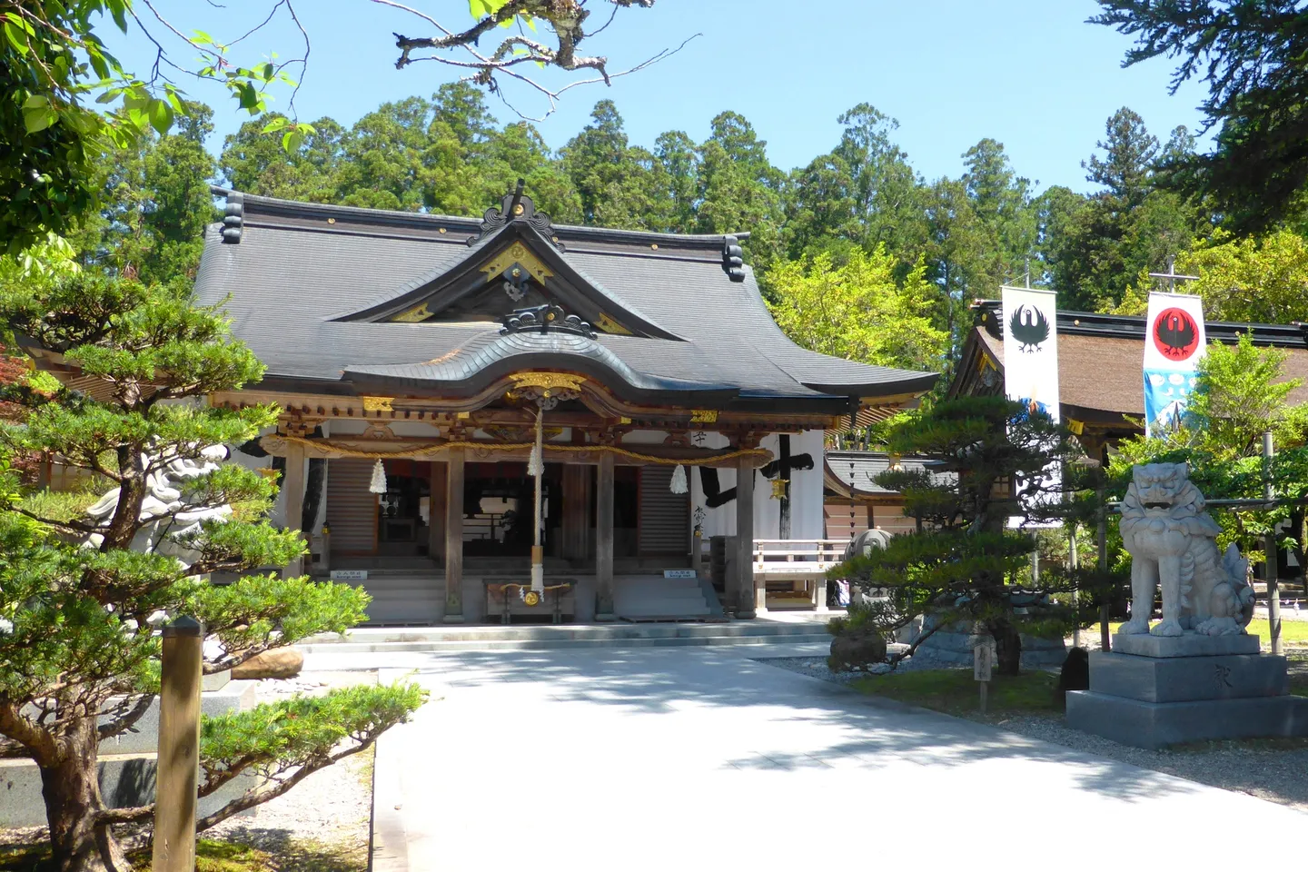 A wooden shrine building at Kumano Hongu Taisha.
