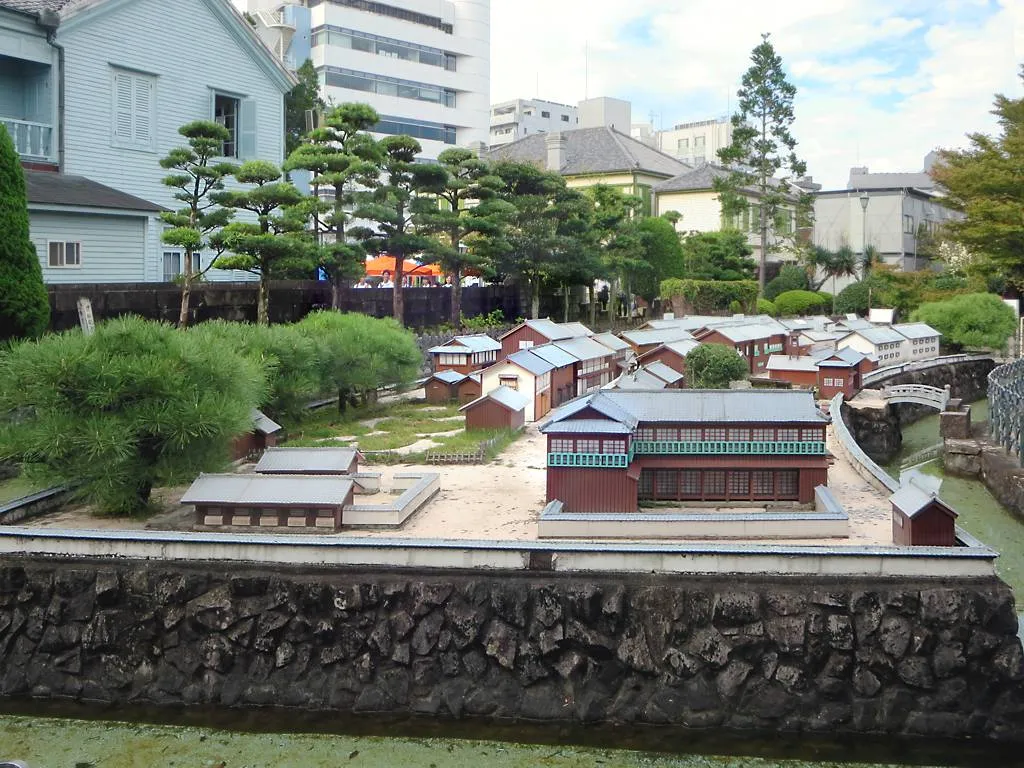 An outdoor model of the historic Dejima settlement in Nagasaki.