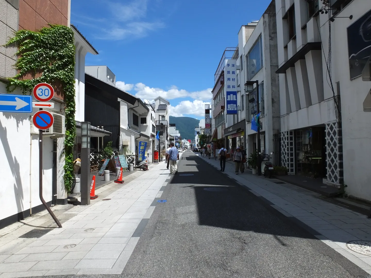Historic buildings along a street in Nakamachi, Matsumoto.