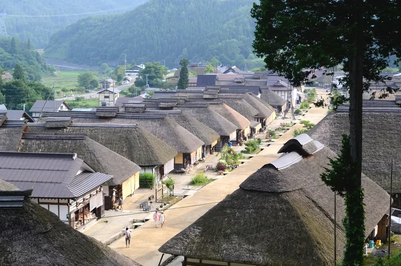 Thatched roofs in the historic village of Ouchi-juku, Fukushima.