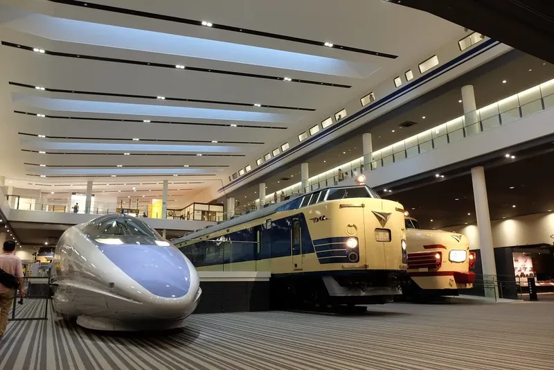 Historic trains on display at Kyoto Railway Museum.