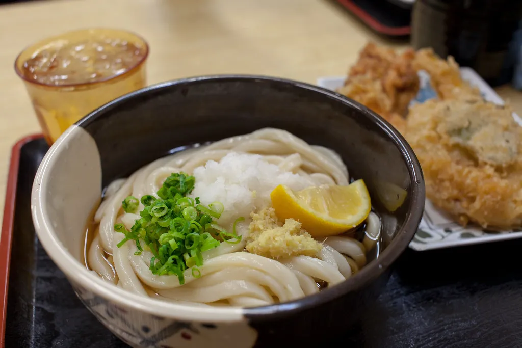 Sanuki Udon, dicke Weizennudeln mit Kagawa verbunden.