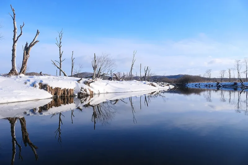 The Kushiro River in the Kushiro Marsh in winter