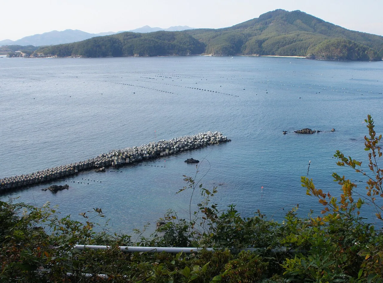 Kesennuma Oshima visto da Península de Karakuwa