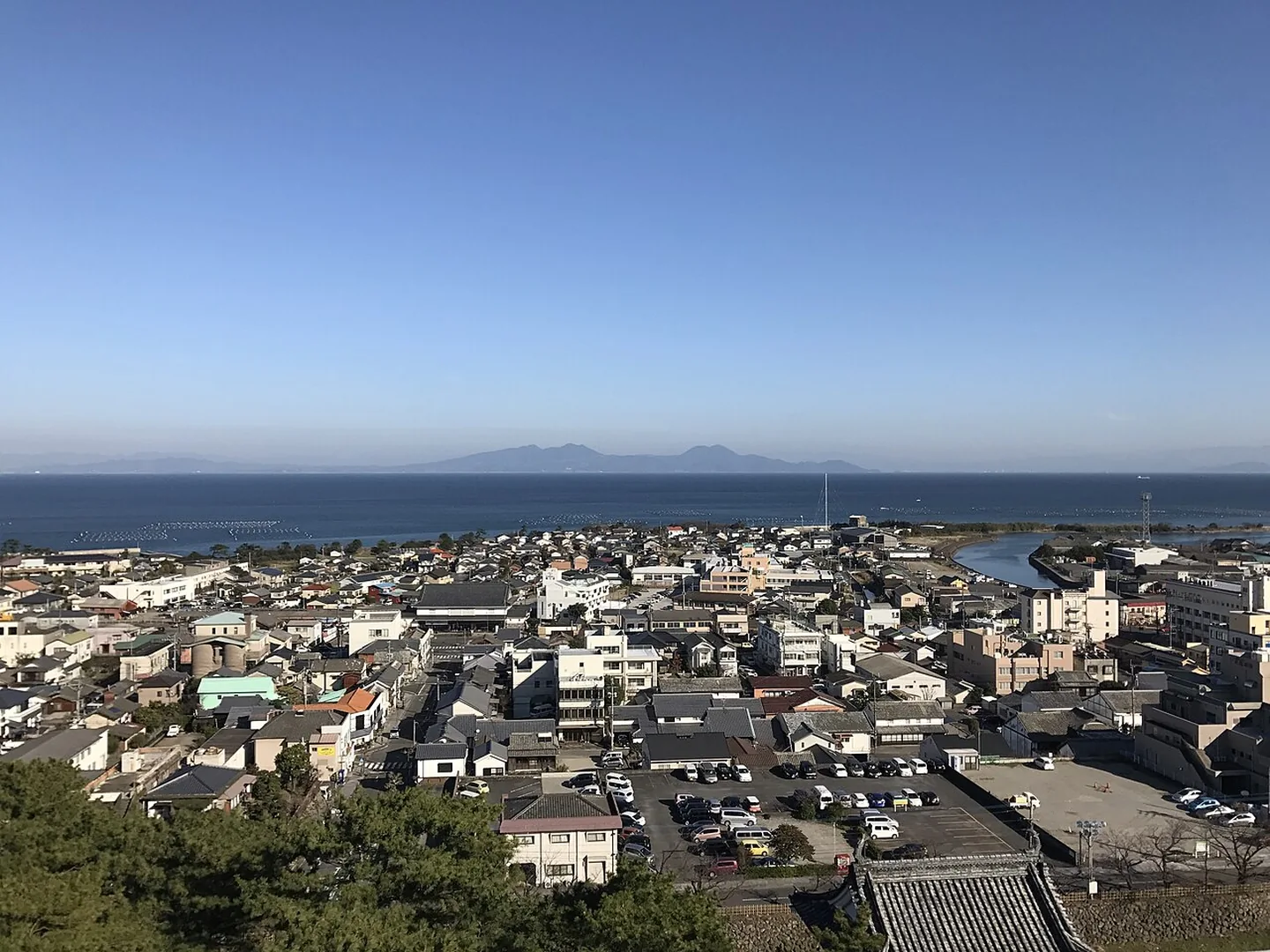 Shimabara und das Meer vom Shimabara Castle aus gesehen