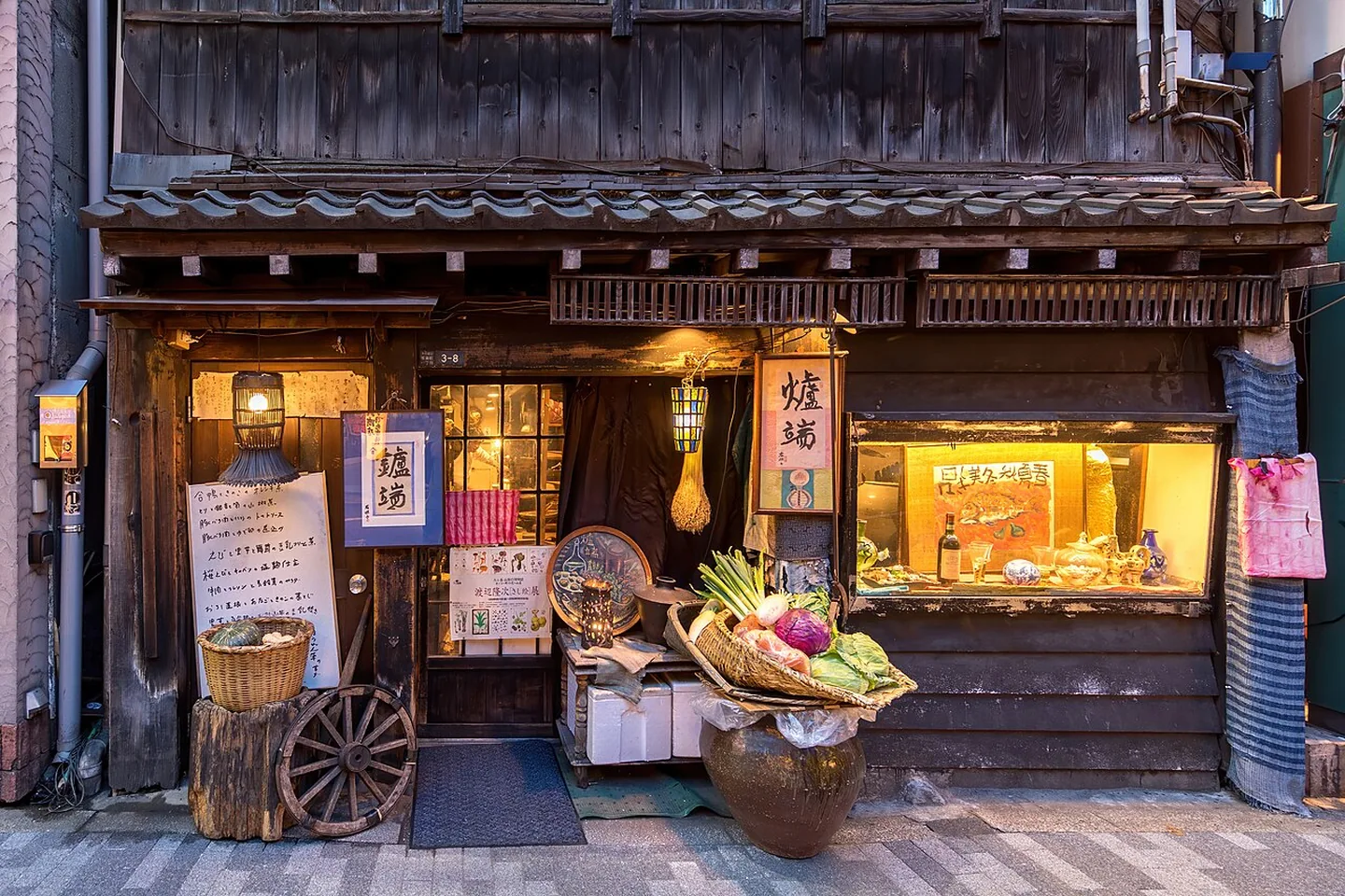 A lit restaurant frontage in Yurakucho, Tokyo