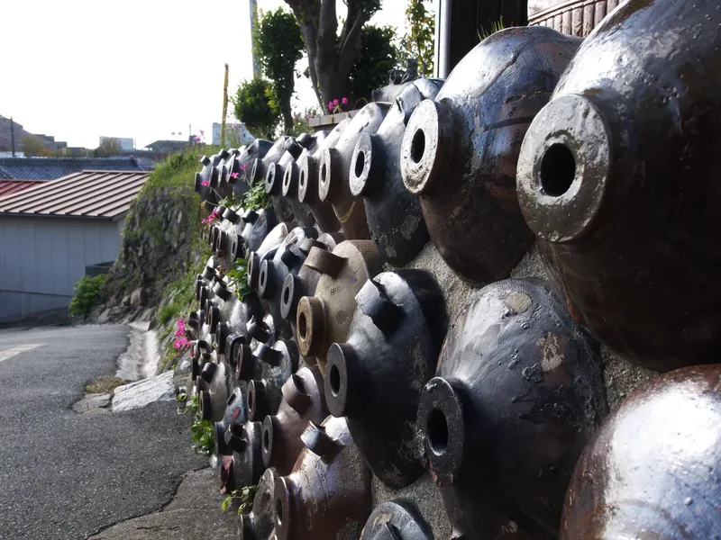 Ceramic pots embedded in a wall in Tokoname.
