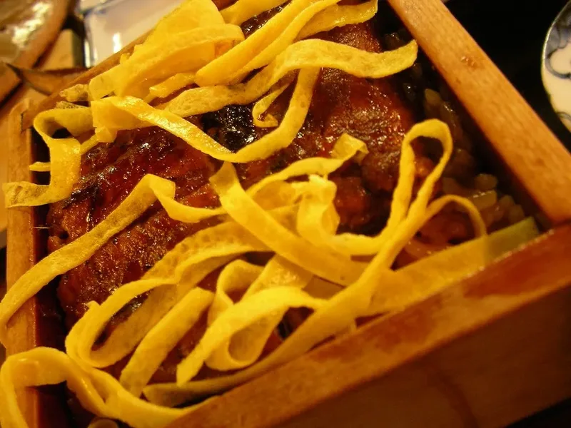 Unagi seiro-mushi, eel with steamed rice, photographed in Yanagawa.