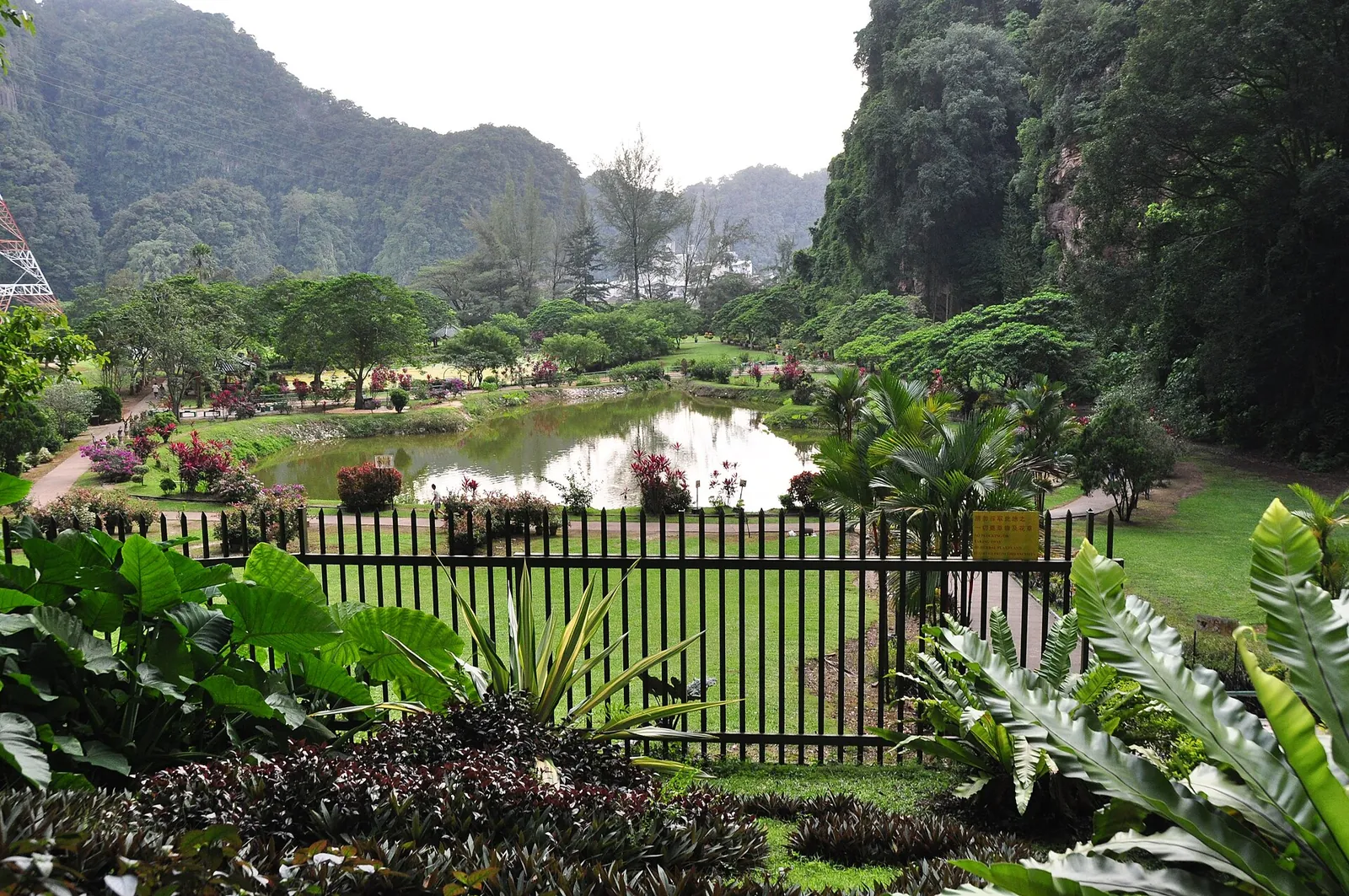 Gardens and limestone cliffs outside Kek Lok Tong in Ipoh