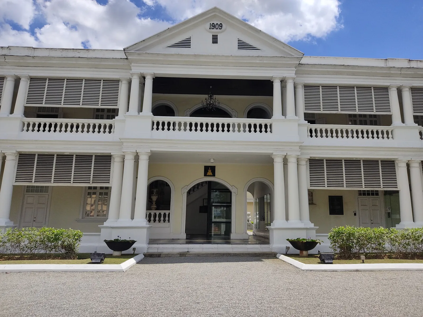 White neoclassical facade of Sultan Abdul Aziz Royal Gallery in Klang