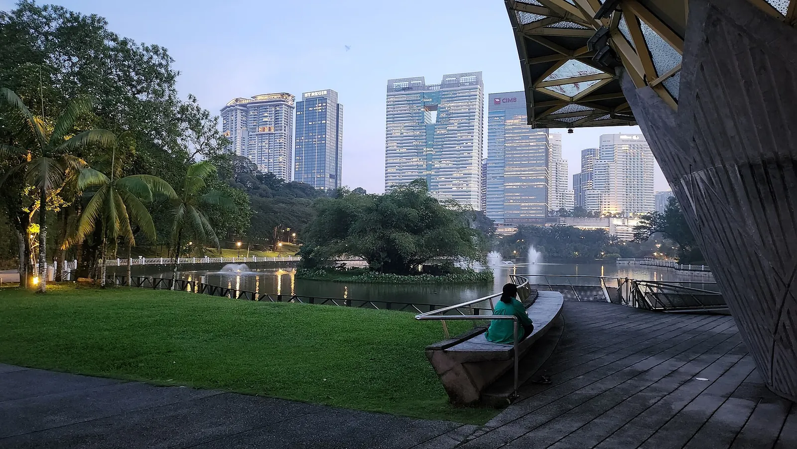 Lakeside pavilion and paths in Perdana Botanical Gardens