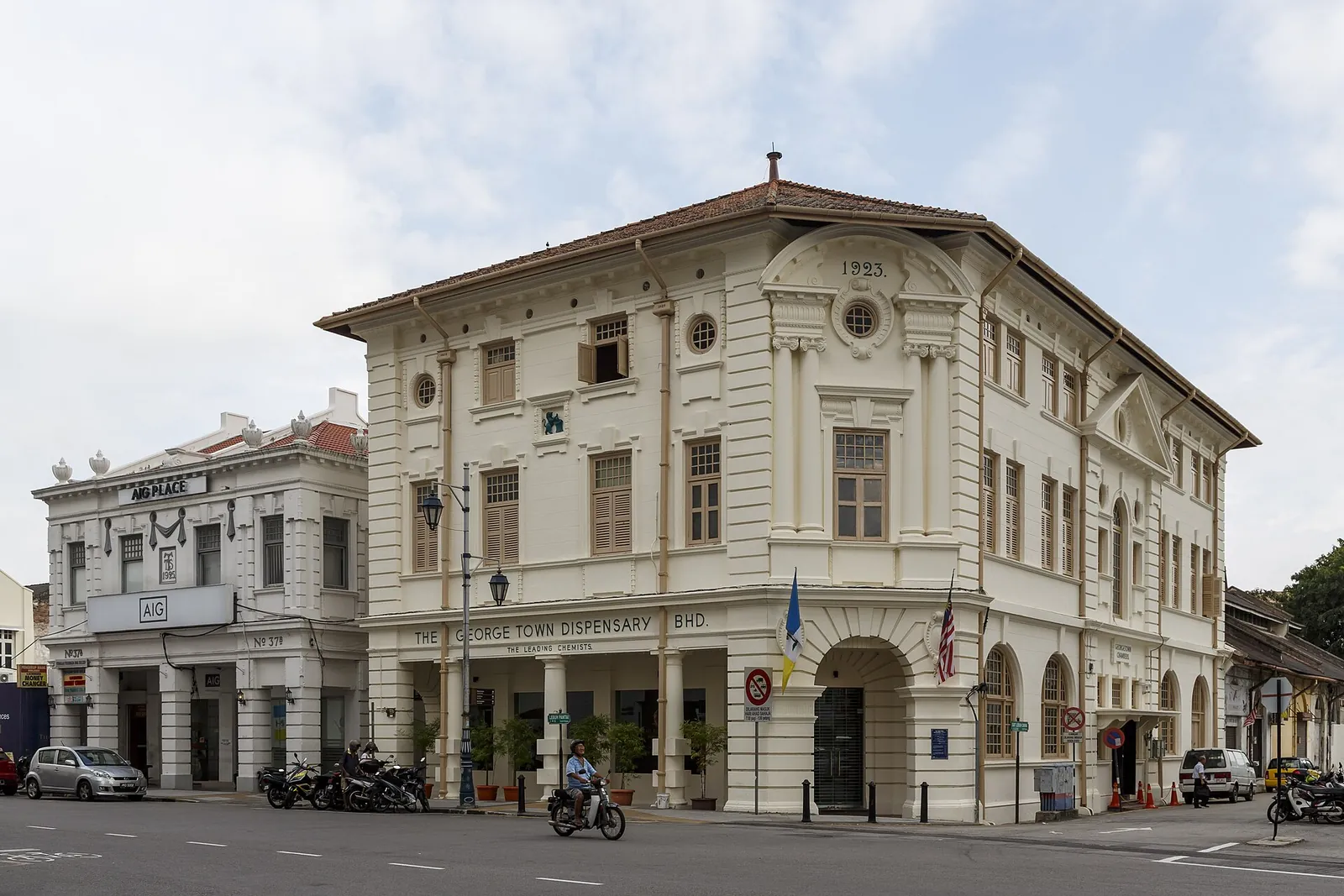 Historic George Town Dispensary building on a street corner in Penang