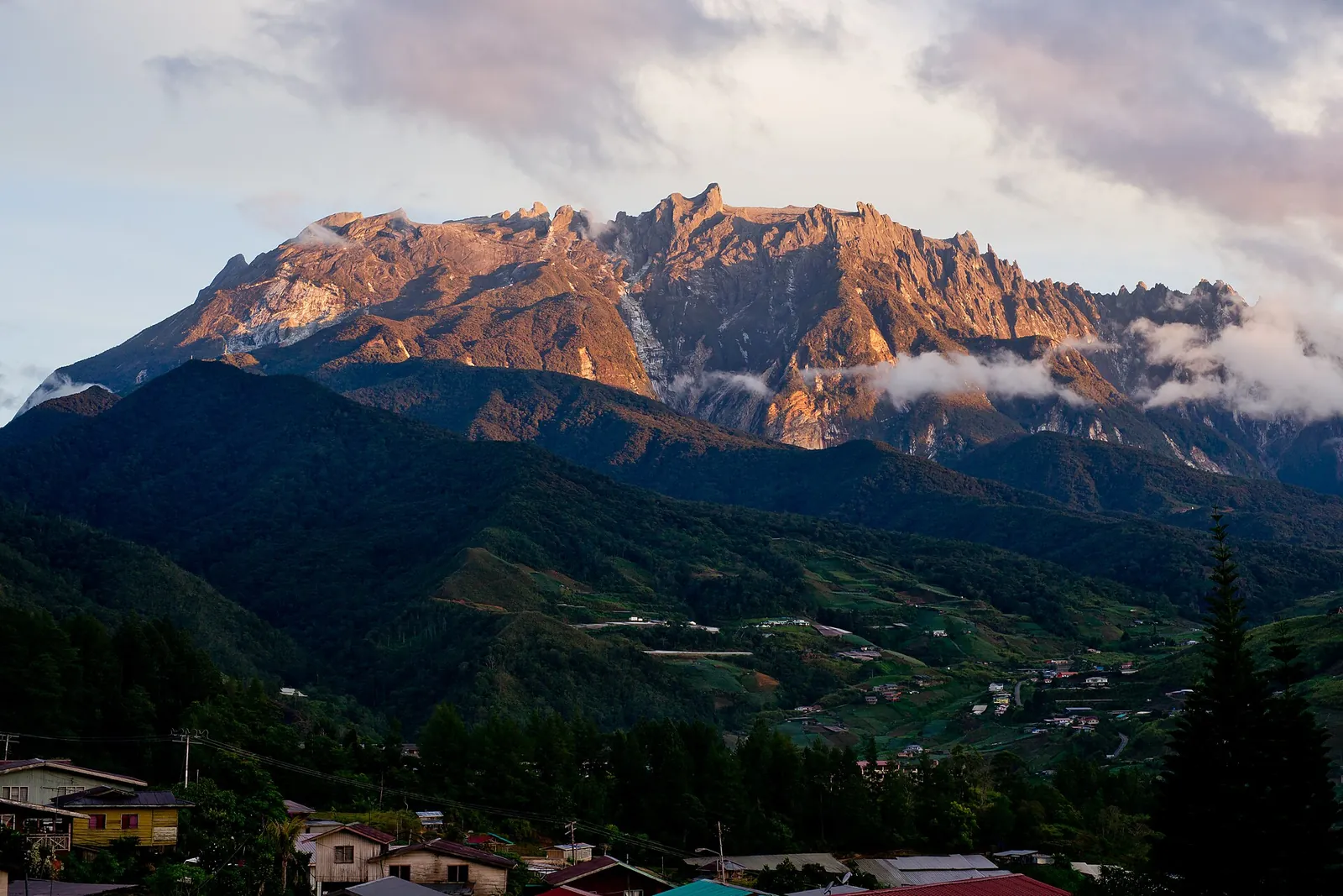 Mount Kinabalu at sunrise seen from Kundasang