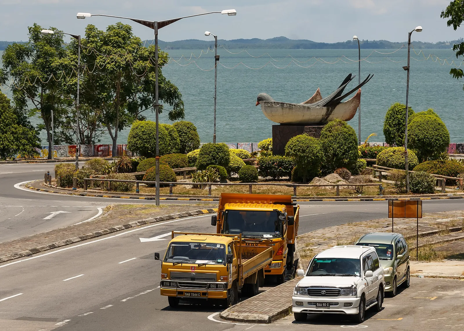 Swallow roundabout and coastal view in Sandakan