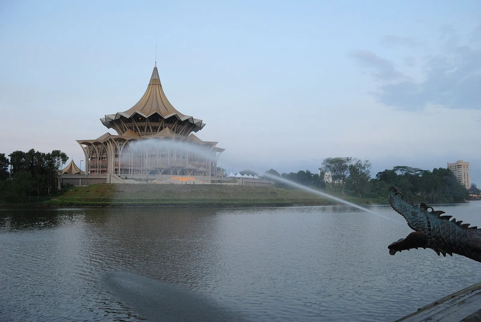 Kuching waterfront facing the Sarawak legislative assembly building