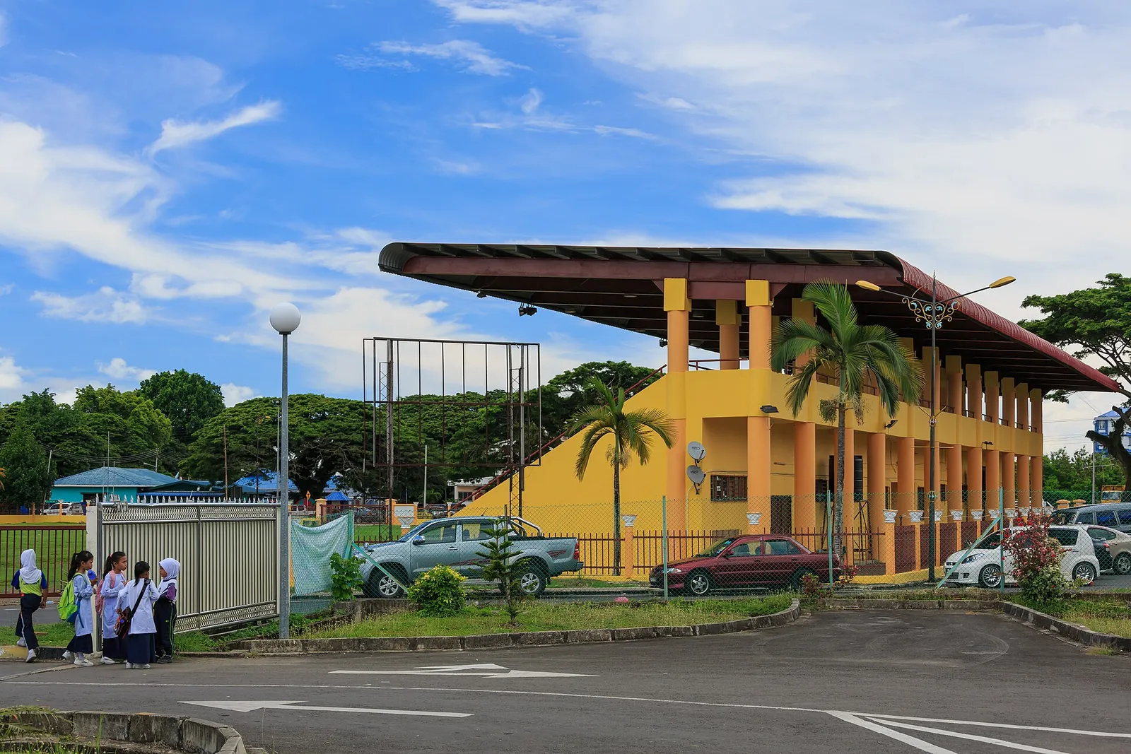 Town Padang grandstand and street activity in Semporna