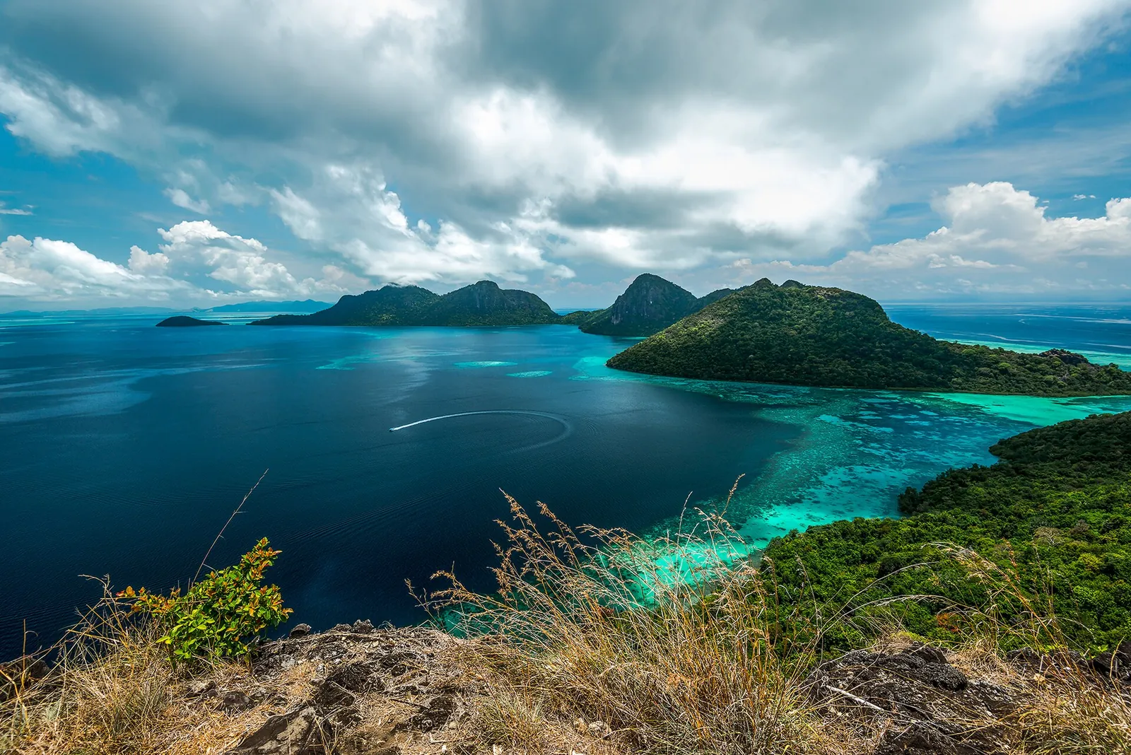 Islands and blue water viewed from Bohey Dulang offshore from Semporna