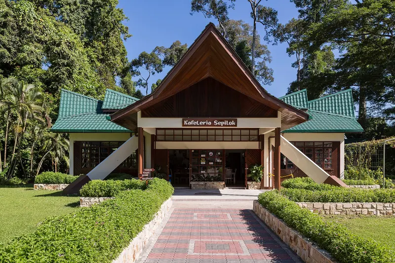 Visitor-centre pavilion and planted grounds at Sepilok Orangutan Rehabilitation Centre