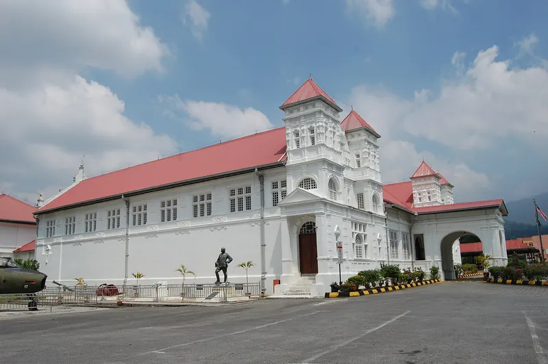White historic Perak Museum building in Taiping