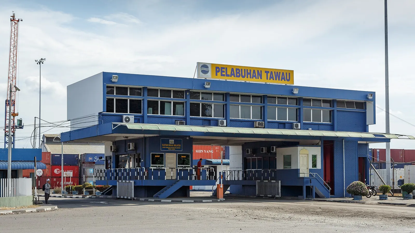 Port offices and the entrance to Tawau harbour in Sabah