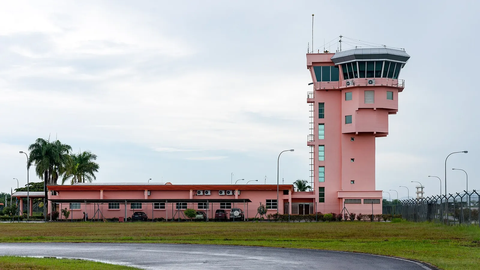 The control tower and airport buildings at Tawau Airport