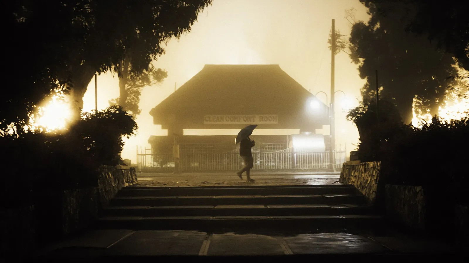 Fog and evening lights in Burnham Park, Baguio