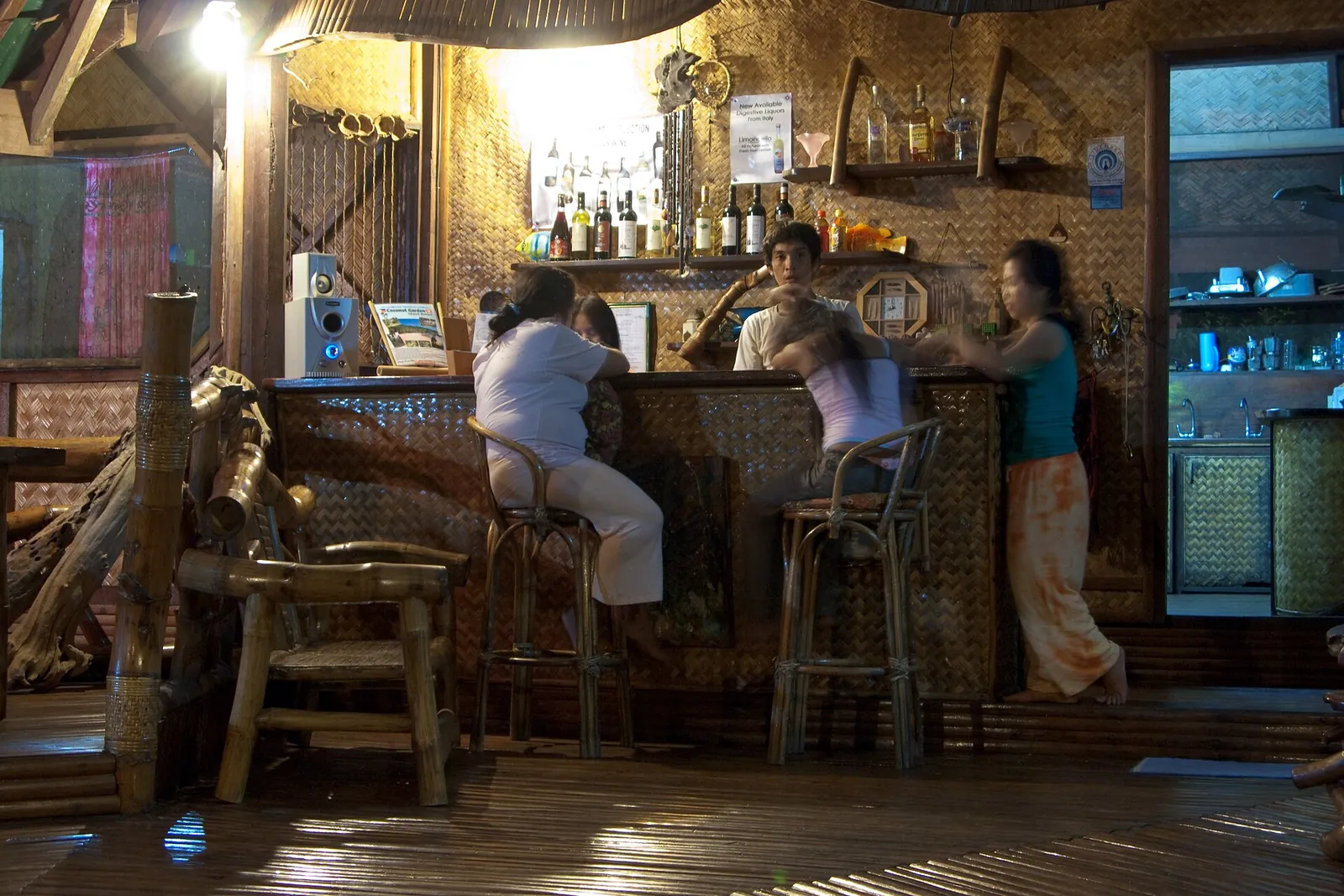 Evening beach-bar scene in Sabang, Palawan