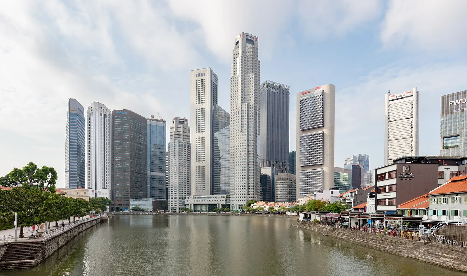 Office towers of Singapore's Central Business District rising behind the Singapore River