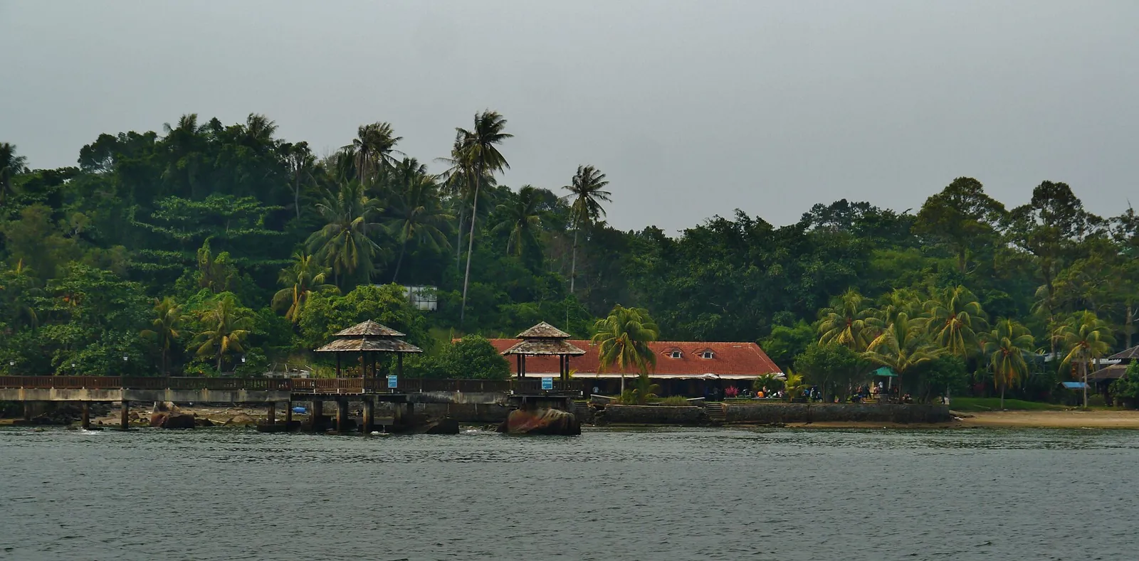 The jetty and village on Pulau Ubin seen from the water