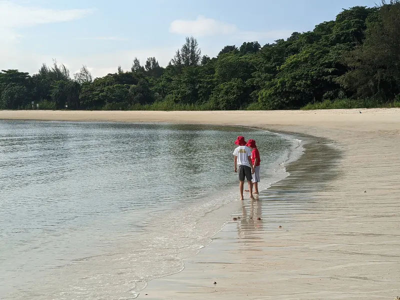 Písečná pláž a klidně působící zátoka Lazarus Island