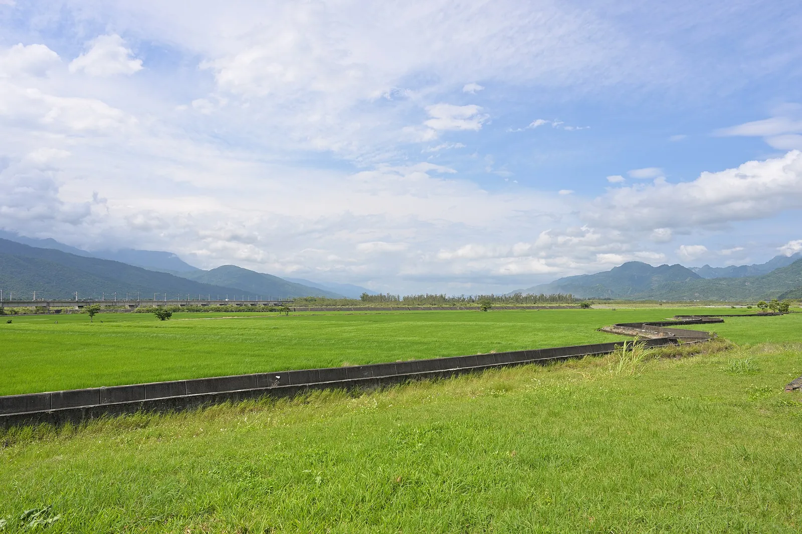 Green rice fields and surrounding mountains in Fuli’s East Rift Valley