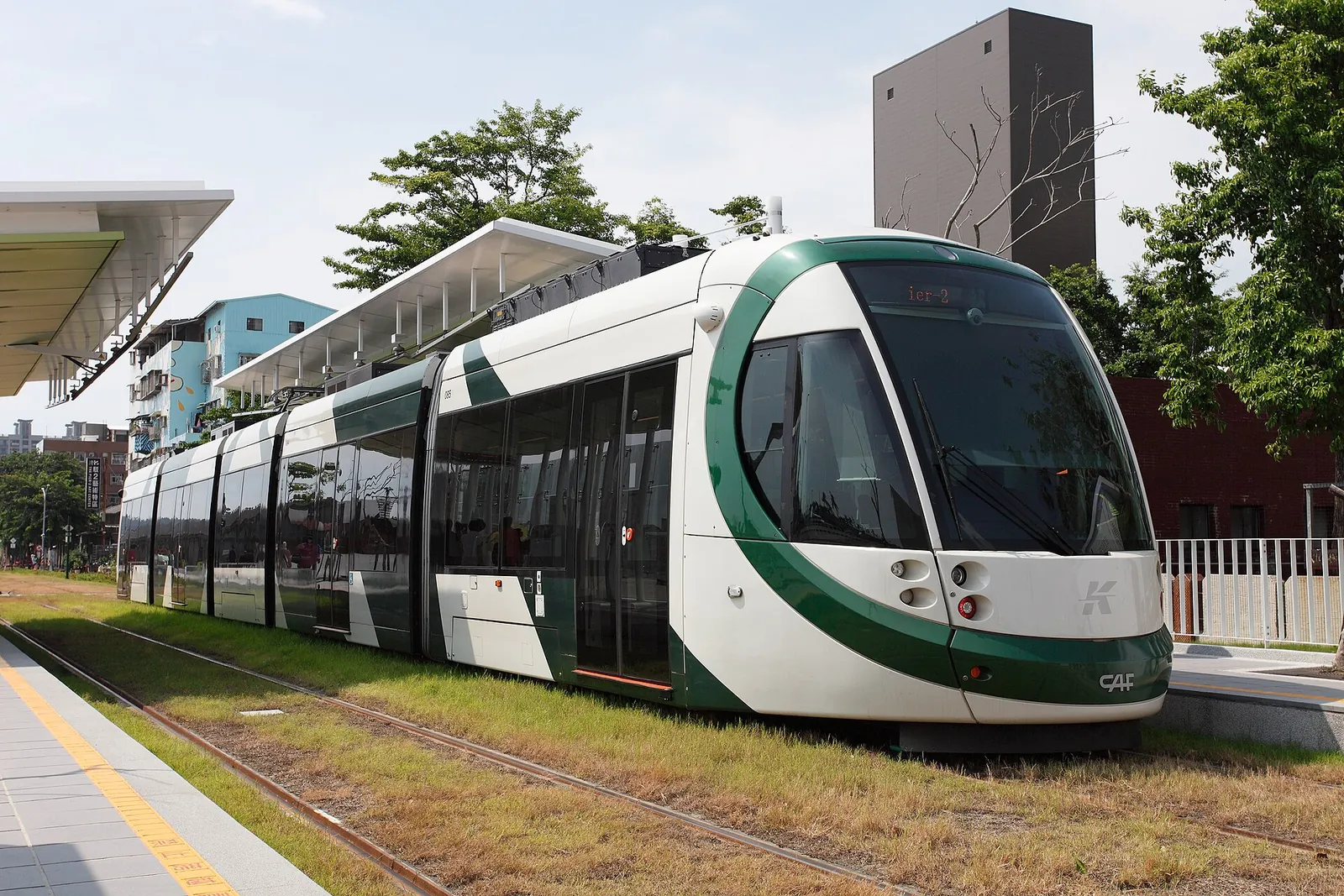Lehká tramvaj Kaohsiungu na Dayi Pier-2 Station