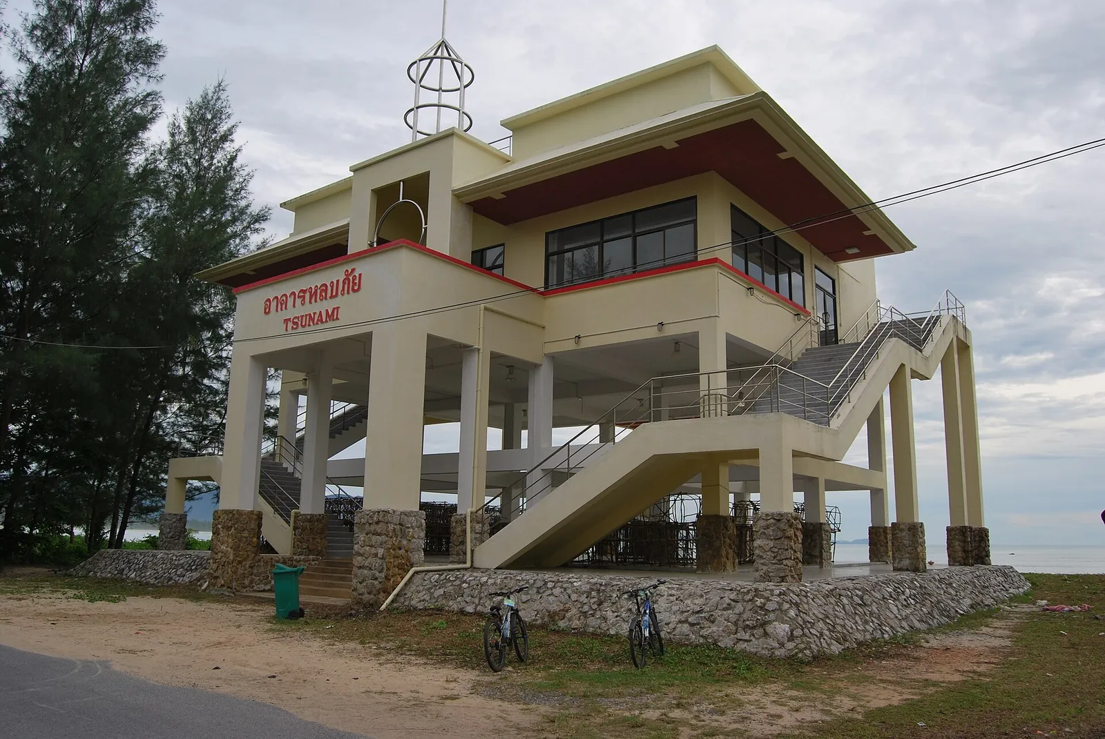A raised tsunami evacuation shelter near the beach at Khao Lak