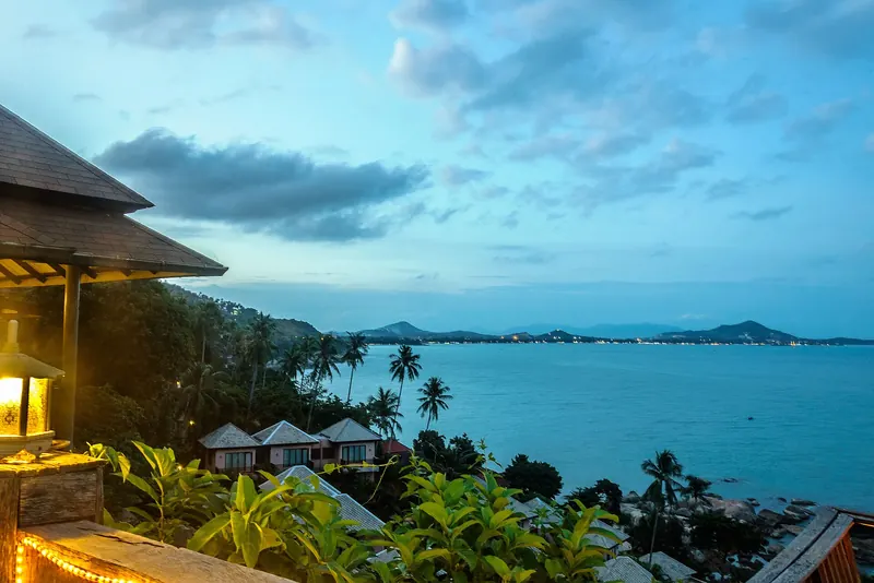Chaweng beach curving along the east coast of Koh Samui seen from a hillside