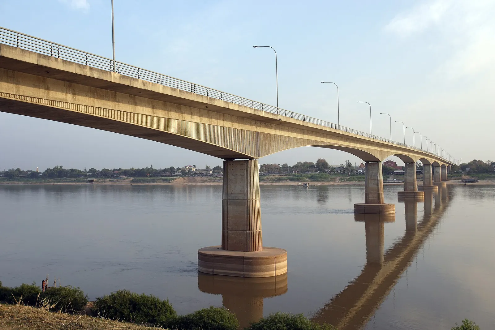 The concrete Thai–Lao Friendship Bridge crossing the Mekong at Nong Khai