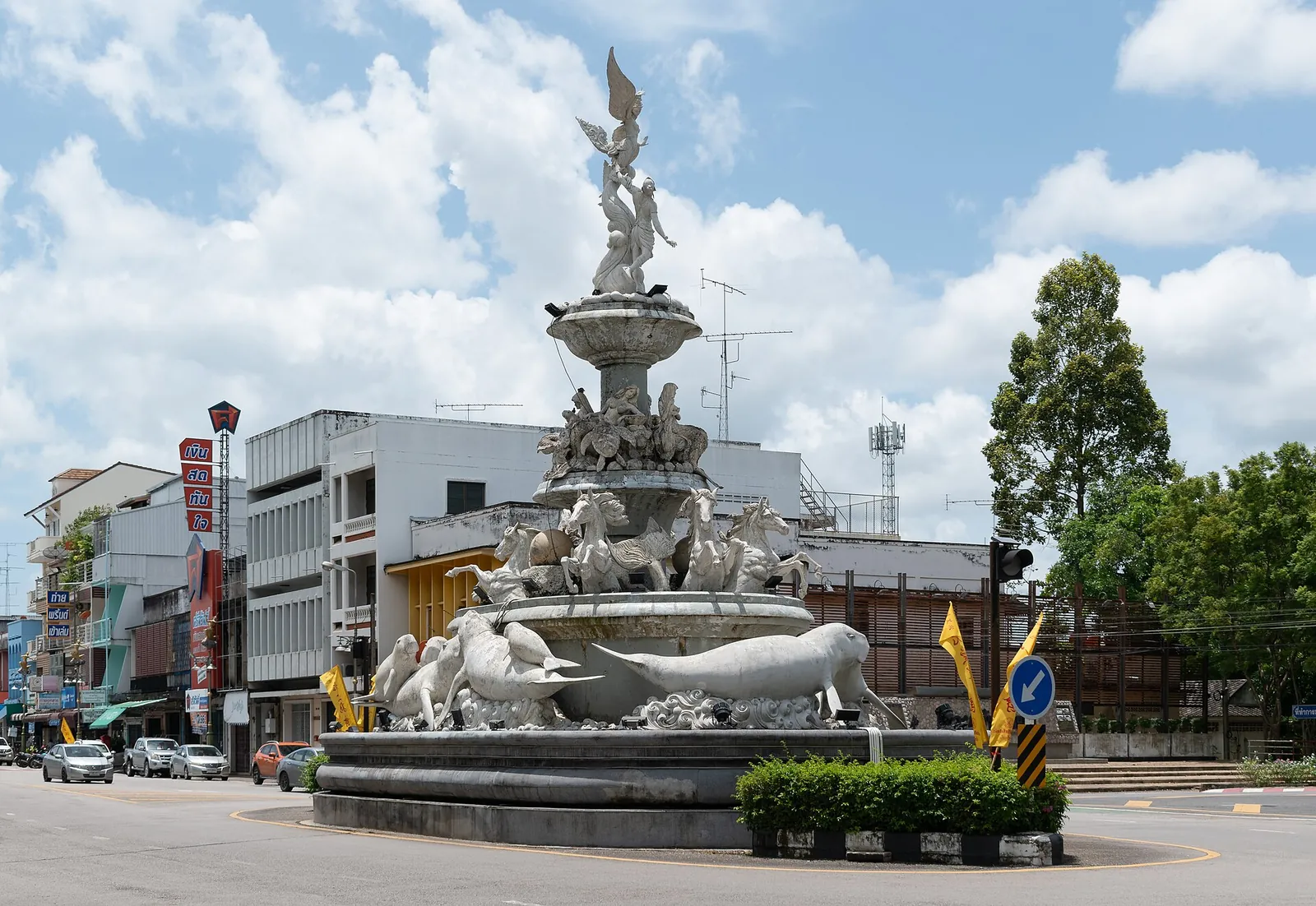 The dugong fountain at a roundabout in Trang town