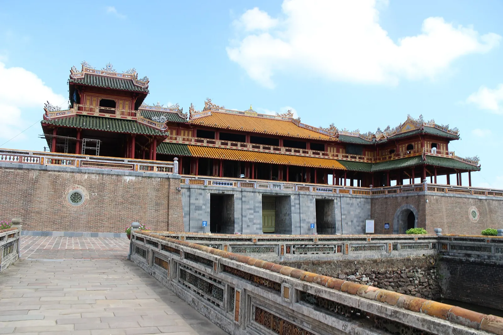 The Meridian Gate of Hue's Imperial City with its two-tiered pavilion above the stone gateway